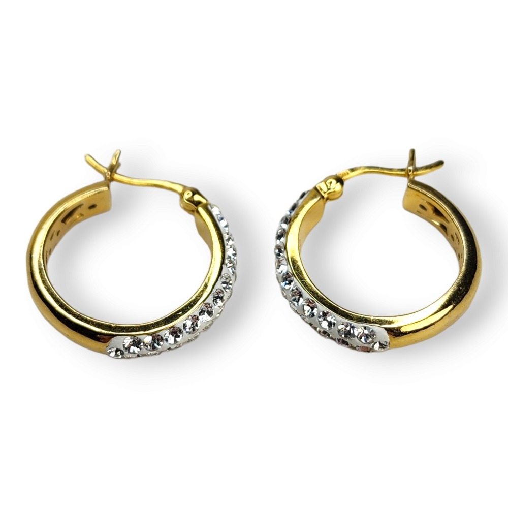 Vintage Sterling Silver 925 Gold Vermeil Rhinestone Hoop Earrings Signed AU